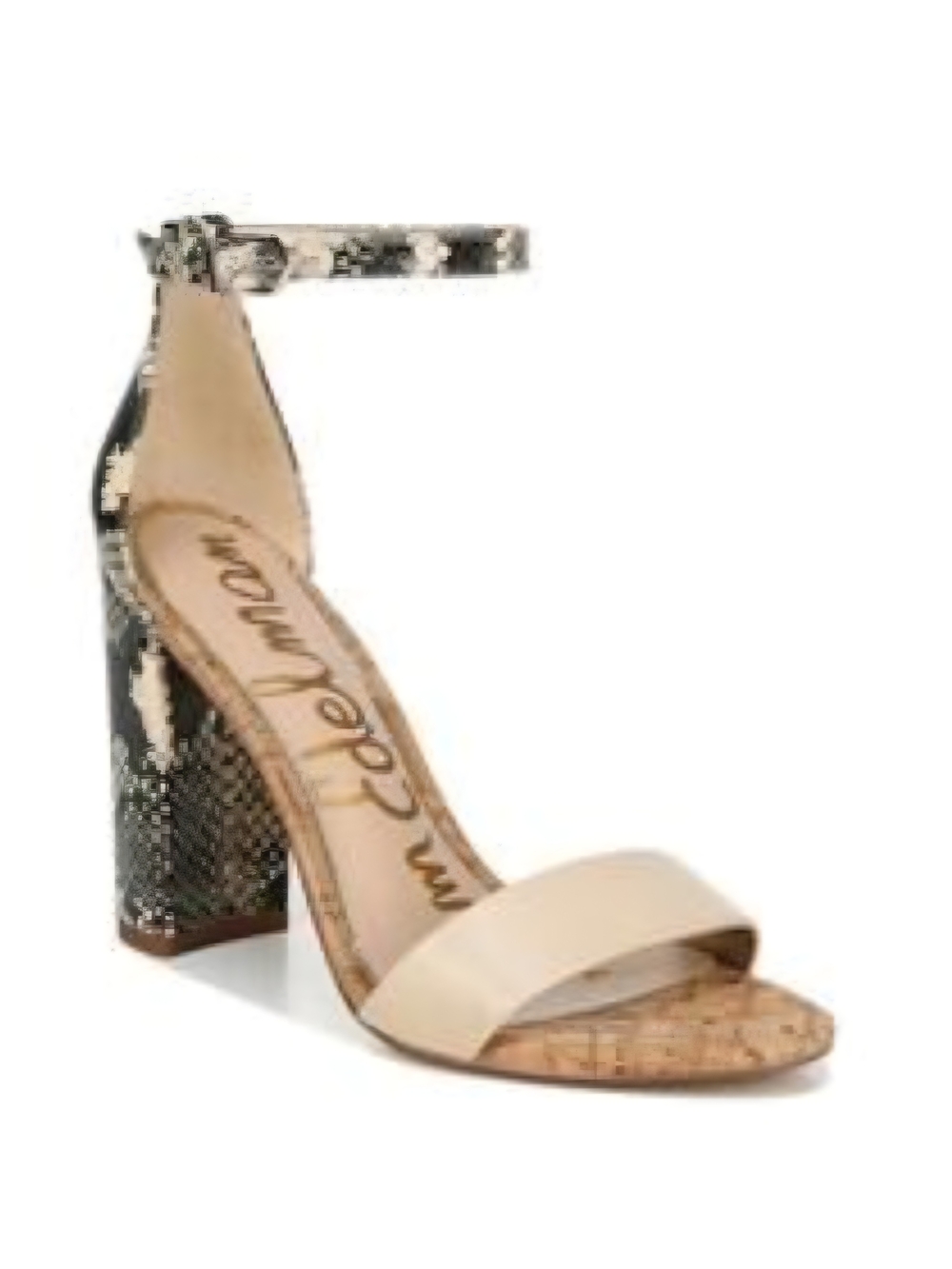 Sam Edelman Beige Snake-Print Block Heel Sandals